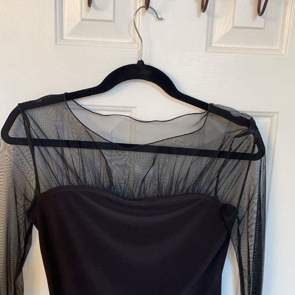 Joseph Ribkoff Unique Black Top w/ Mesh Sleeves - Picture 2 of 7